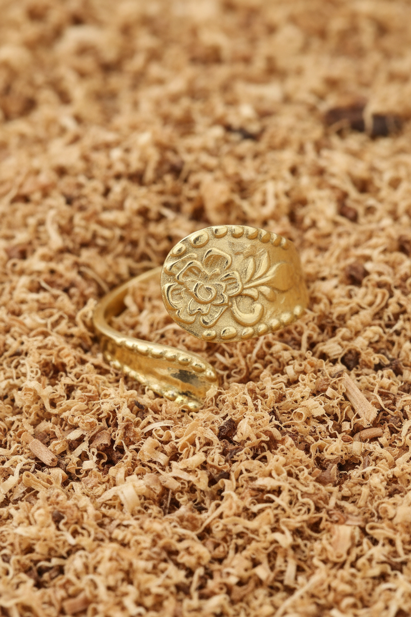 Floral Spoon Ring 14K Gold Plated 925 Sterling Silver Adjustable Sizes 6-9