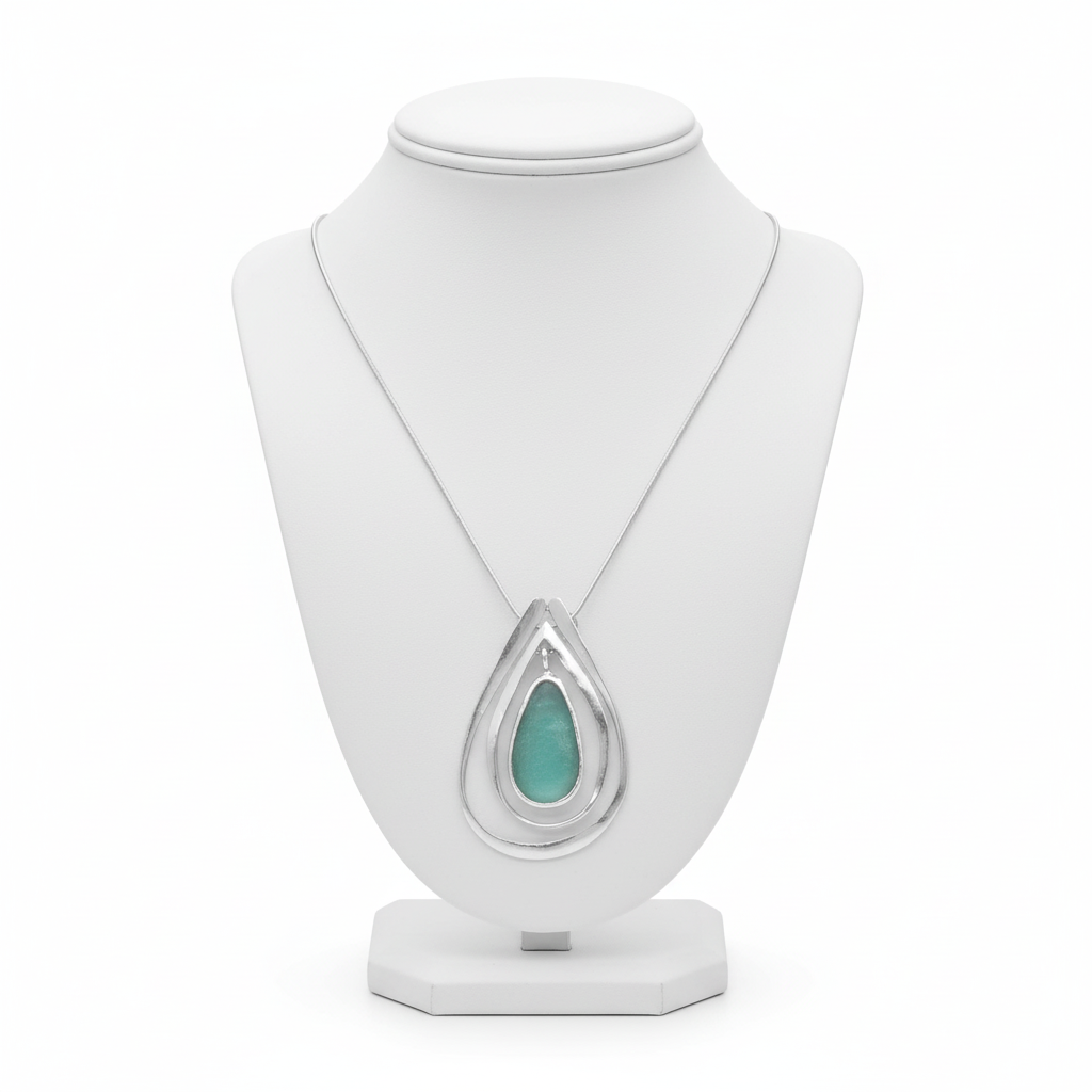 Ancient Roman Glass Necklace - Sterling Silver Cut Out Pear Pendant