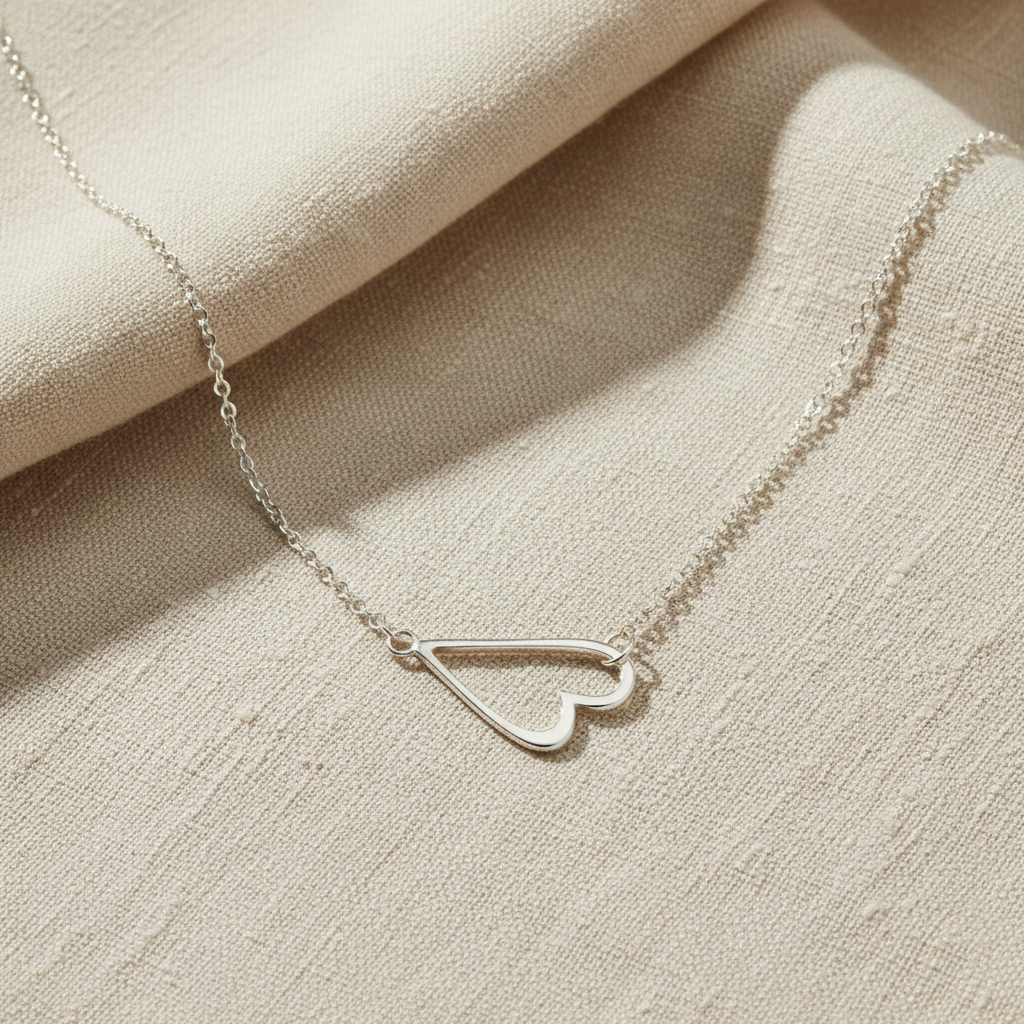 Sideways Heart Necklace Rhodium Plated 925 Sterling Silver 12x18mm 16+2 Inch