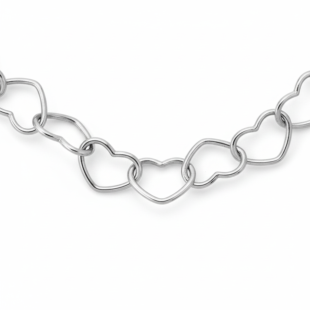Linked Heart Chain Necklace 925 Sterling Silver 4mm Made in Italy 16in 18in