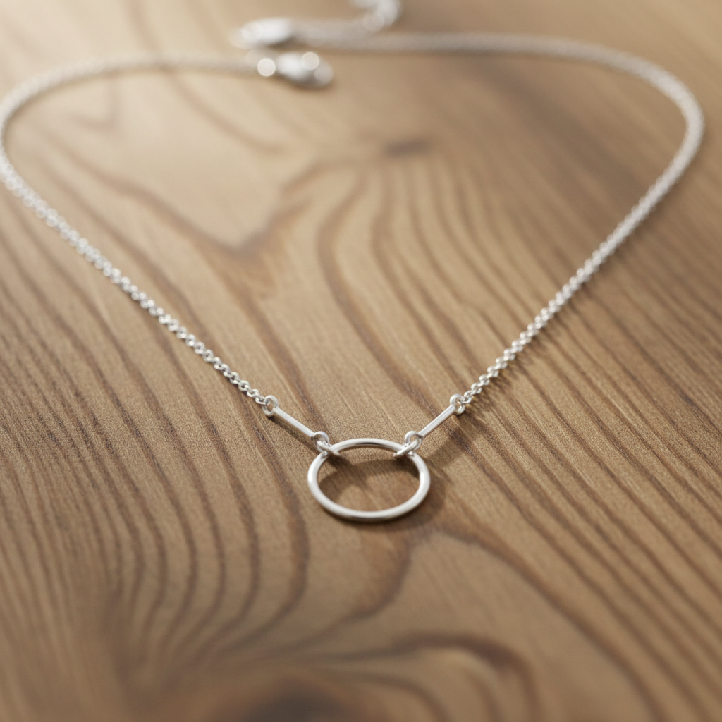 Circle Bar Drop Necklace 925 Sterling Silver Polished 11.5mm 16+2 Inch