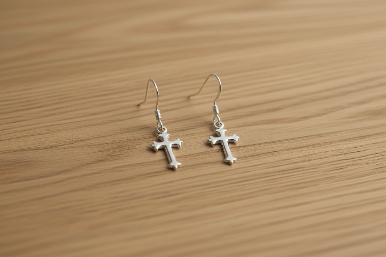 Classic Faith | Sterling Silver Ornate Polished Cross Dangle Earrings
