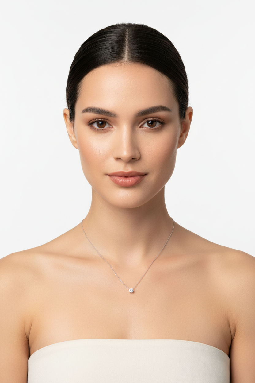 Sterling Silver Rhodium Plated Solitaire CZ Necklace, 5mm CZ, 16 Inch Chain with 2 Inch Extender, Lobster Clasp