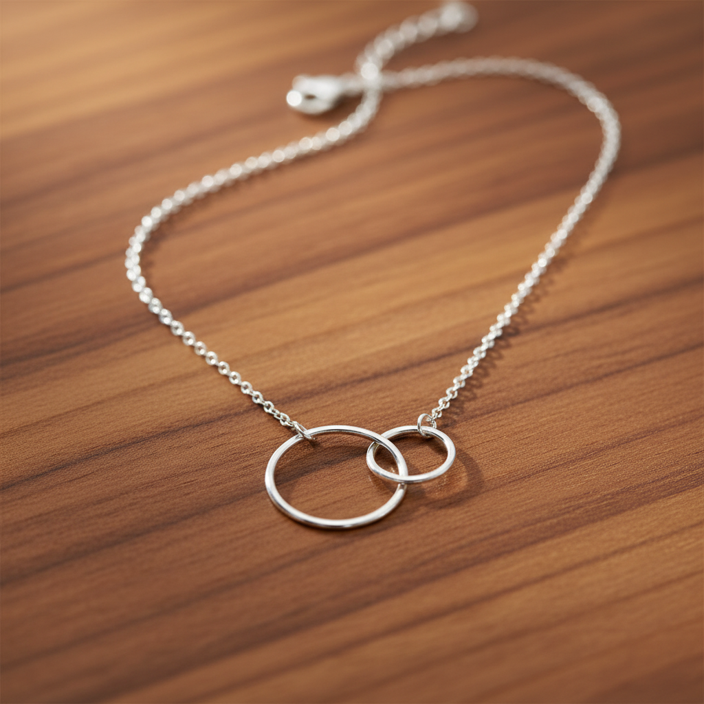 Circle Link Necklace Rhodium Plated 925 Sterling Silver 10mm 16mm 16+2 Inch