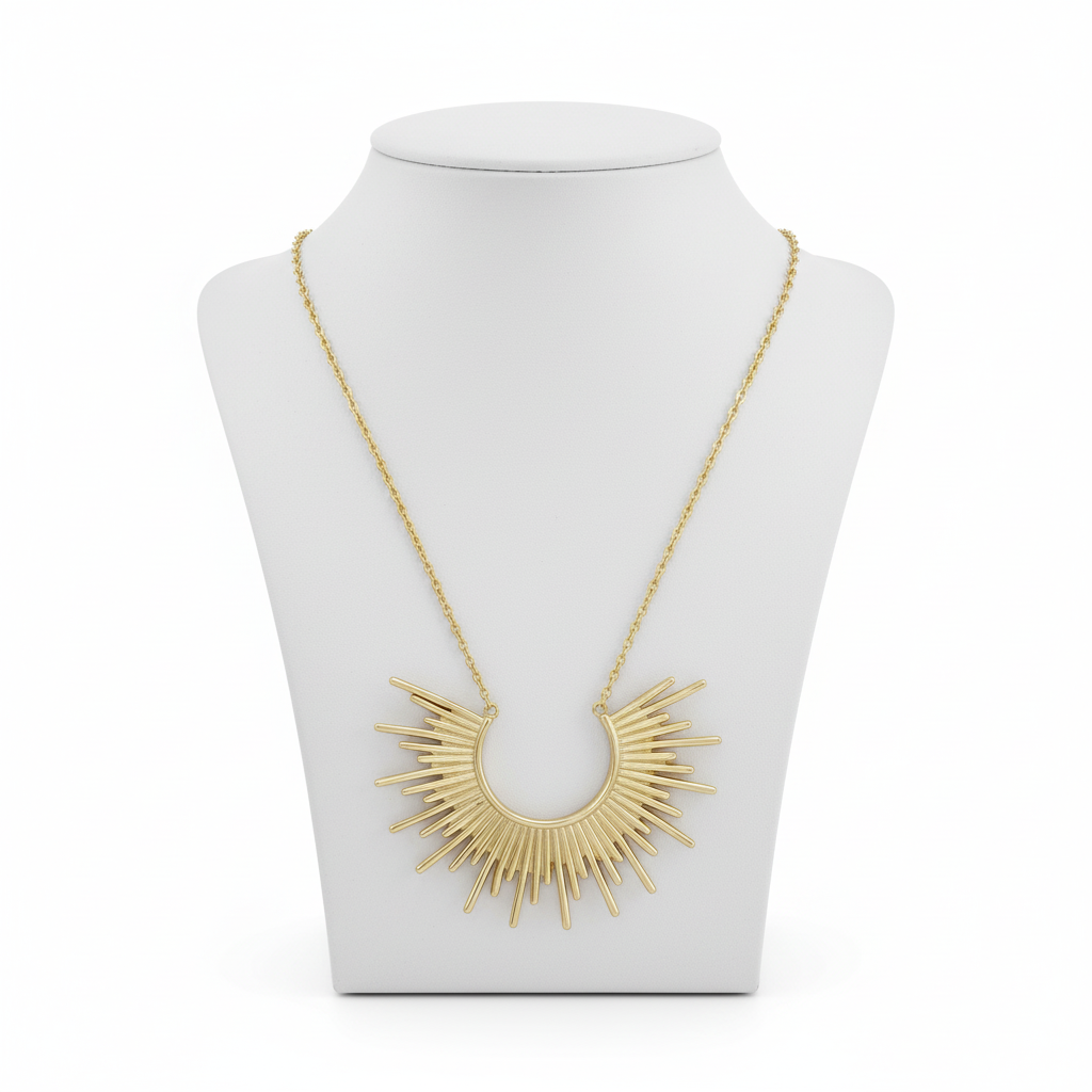 Sunburst Necklace 14K Gold Plated 925 Sterling Silver 1.75x1.25 Inch 16+2 Inch