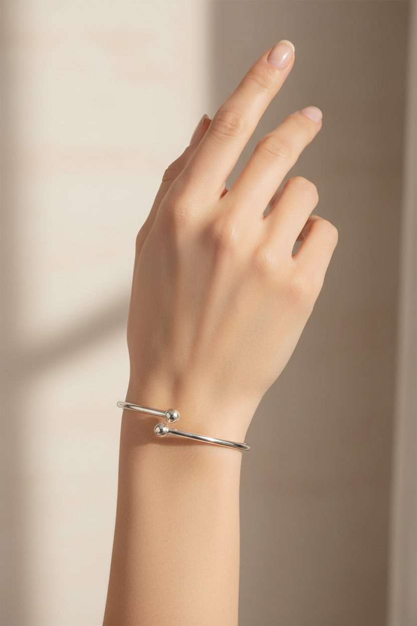 Model wearing flex bangle - close-up