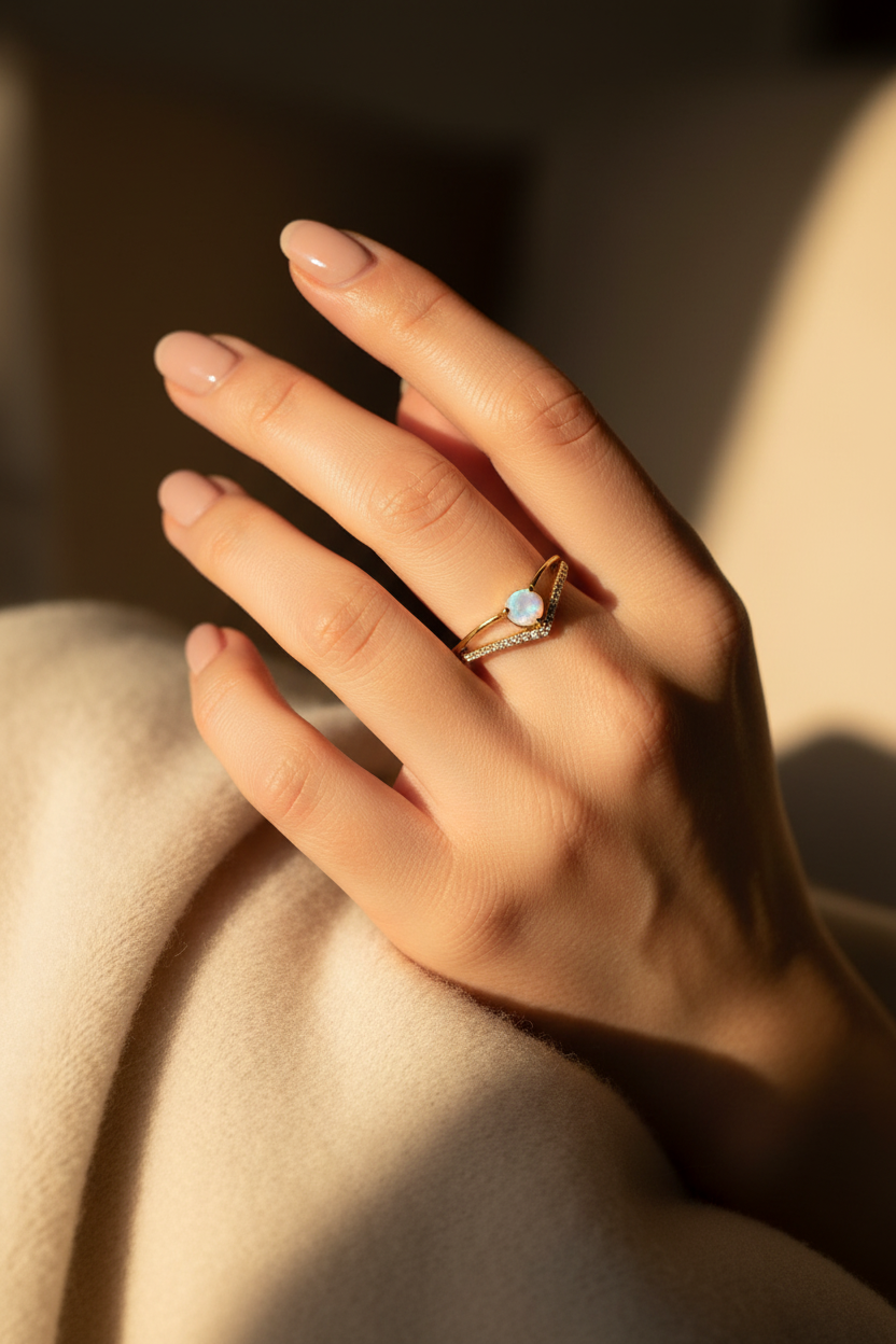Moonstone Ring on Model Finger 2