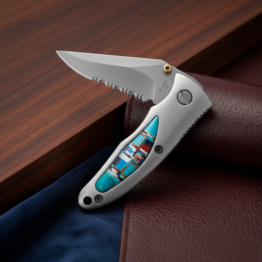 Multi-stone inlay folding knife with elegant background