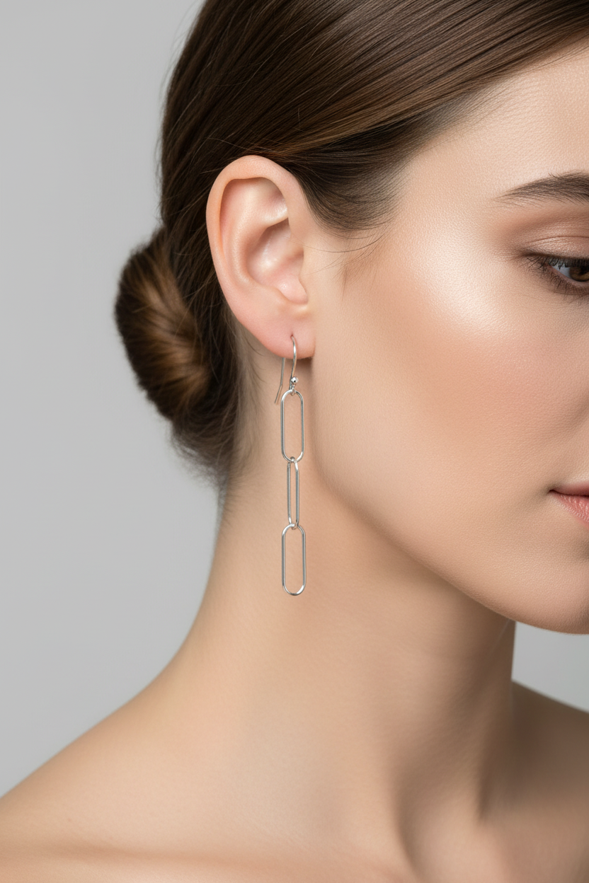Paperclip Drop Earrings - Model Wearing 52mm