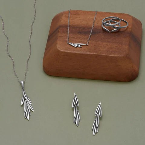 Sterling Silver Oxidized Rosemary Sprig Three Ring Set, Botanical Design, Sizes 6-9, 2.6-4mm Wide