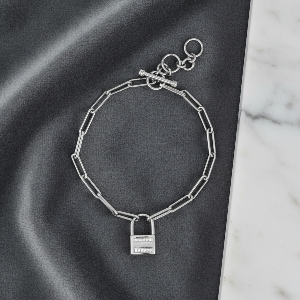 Silver Chain Padlock Bracelet with Beautiful Background