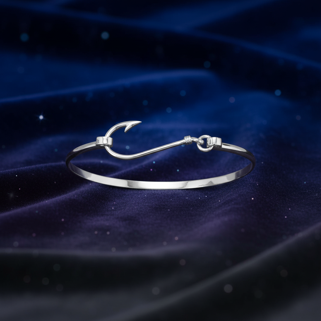 Silver Crescent Moon Bangle with Beautiful Background