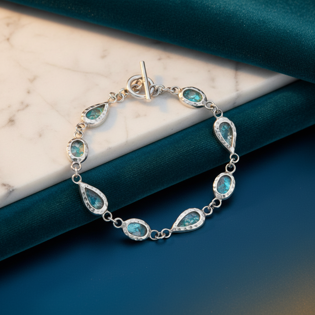 Silver Turquoise T-Bar Bracelet with Beautiful Background