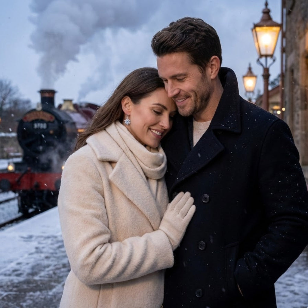 Sterling Silver Snowflake Dangle Earrings, Blue and White CZ, Rhodium Plated, 31.6mm Length