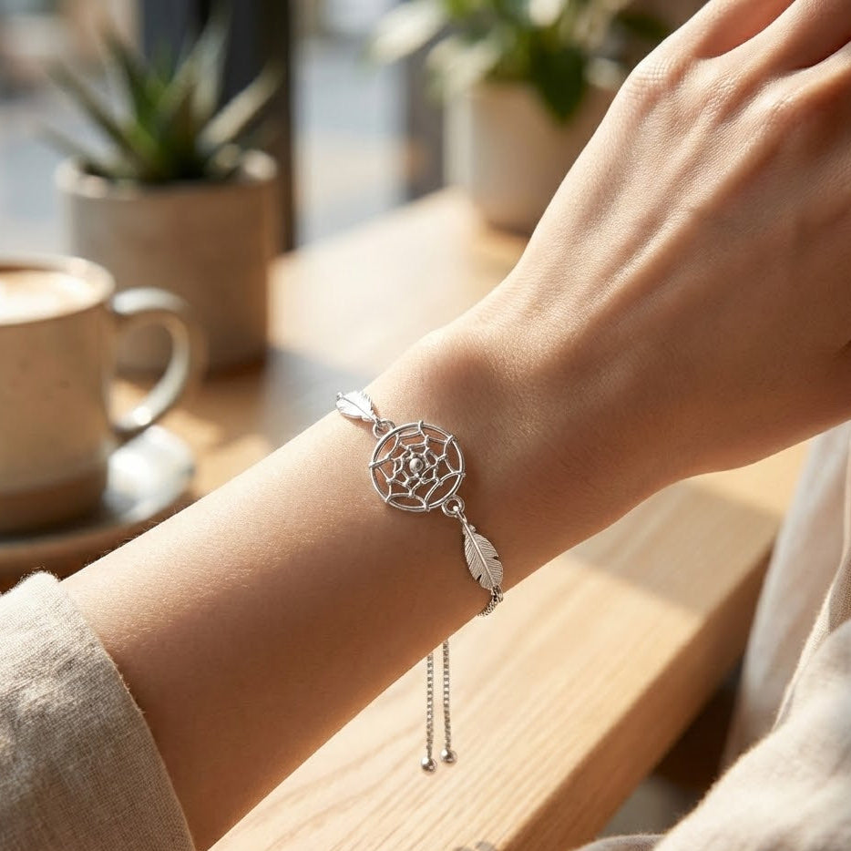 Dream Catcher Bolo Bracelet Rhodium Plated 925 Silver Italy Adjustable 10in