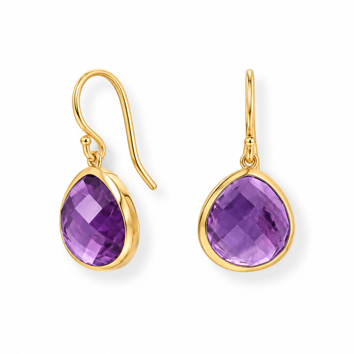 African Amethyst French Wire Earrings 14K Gold Plated 925 Sterling Silver 27mm