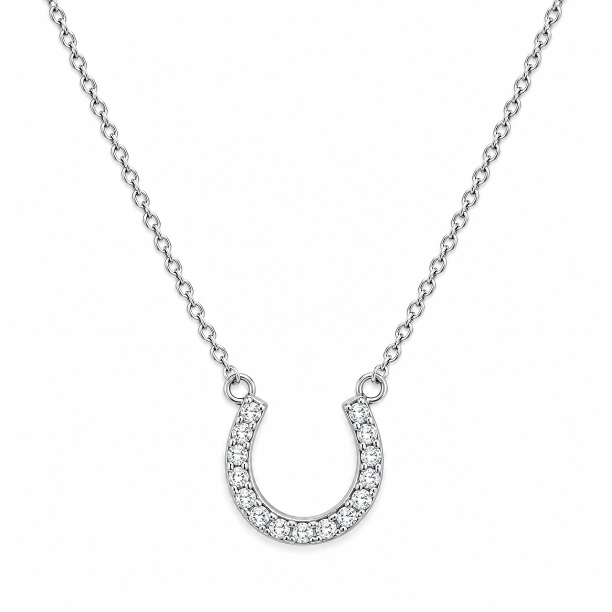 CZ Horseshoe Necklace 925 Sterling Silver 2mm Pavé 15.5x15mm Lobster 16in