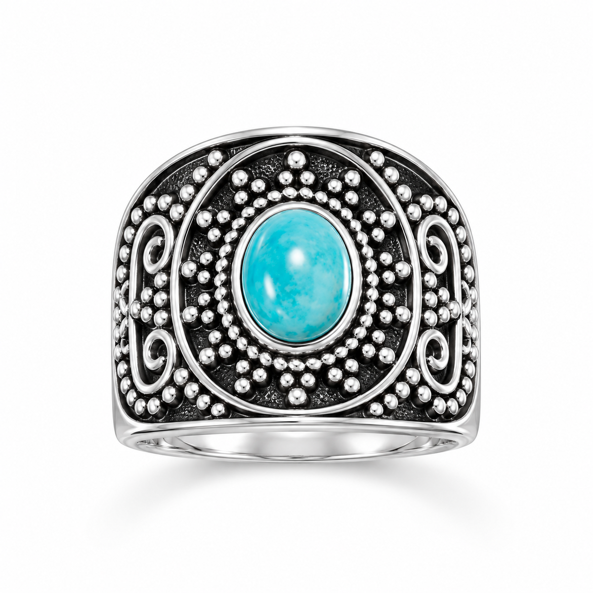 Oxidized Reconstituted Turquoise Ring 925 Silver Bead 6x8mm 18.1mm Sizes 6-9