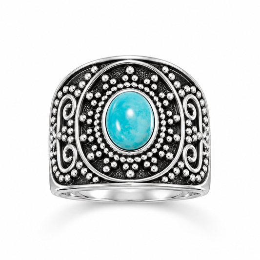 Oxidized Reconstituted Turquoise Ring 925 Silver Bead 6x8mm 18.1mm Sizes 6-9