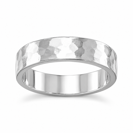 Hammered Band Ring 925 Sterling Silver 5mm Wide Sizes 6-10