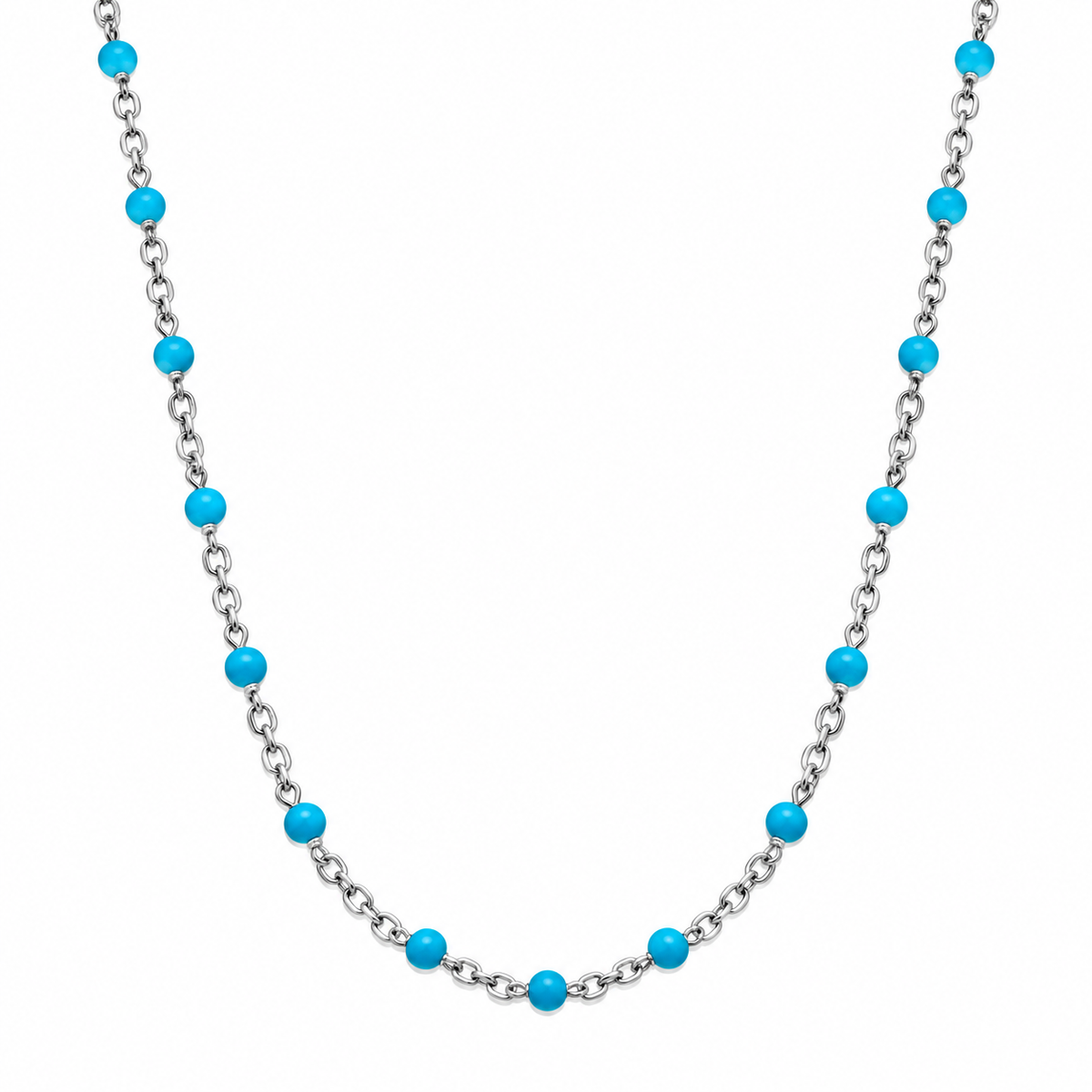 Blue Enamel Satellite Chain Necklace Rhodium 925 Silver 2mm Made in Italy