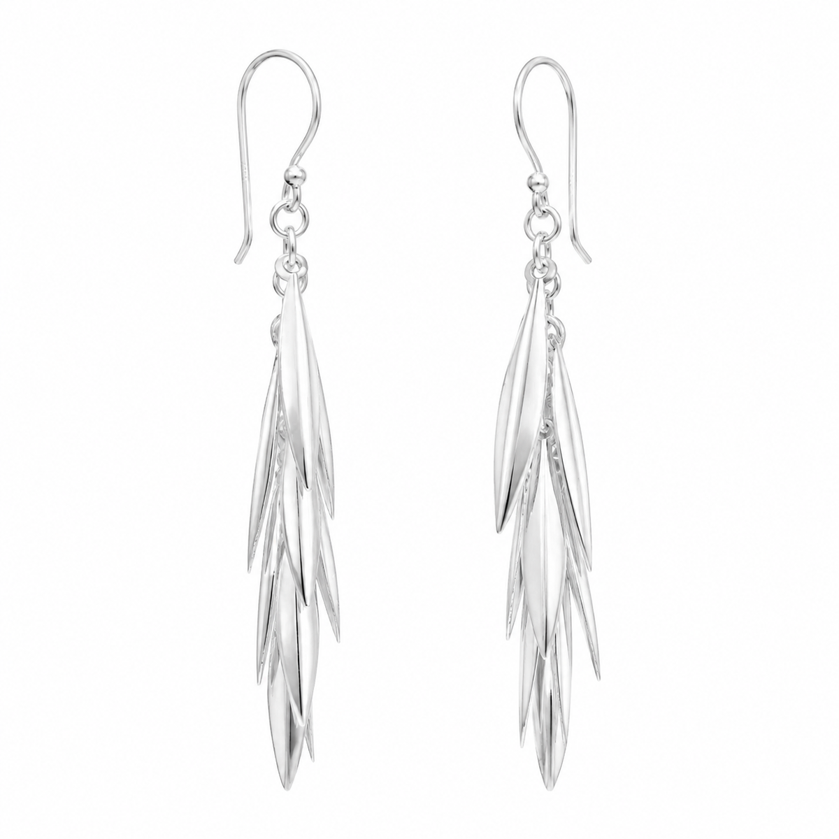 Polished Marquise Cluster Drop Earrings 925 Sterling Silver 47mm French Wire