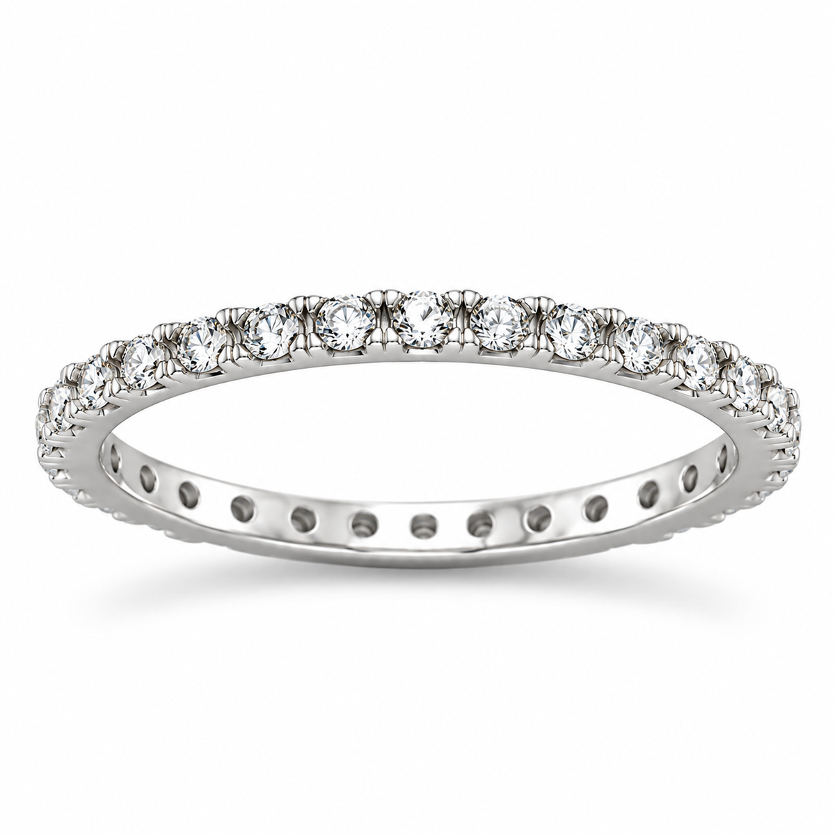 CZ Eternity Band Ring Rhodium Plated 925 Sterling Silver 2mm