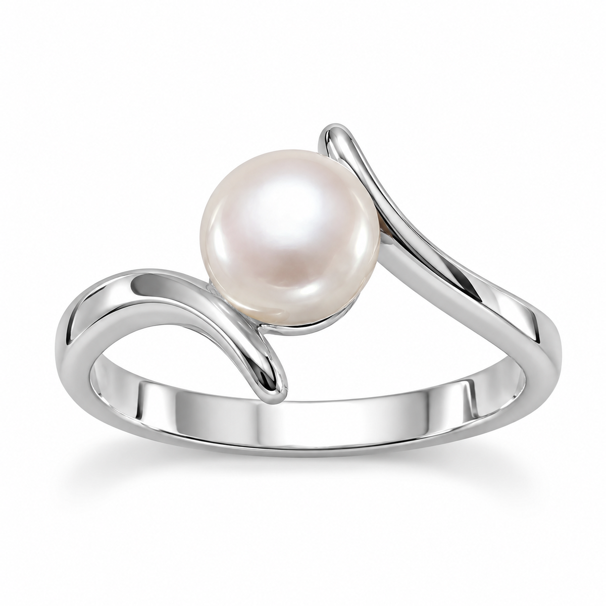 Crossover Band Freshwater Pearl Ring 925 Sterling Silver Polished 6.5mm Sizes 5-9