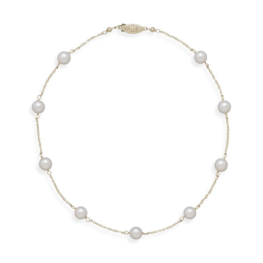 16" 14 Karat Yellow Gold Chain with 7mm Grade A Cultured Akoya Pearls