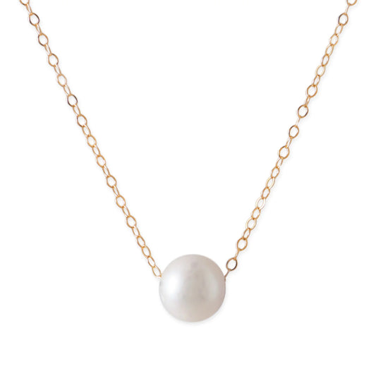 Cultured Freshwater Floating Pearl Necklace Solid 14K Yellow Gold 9-9.5mm 16"