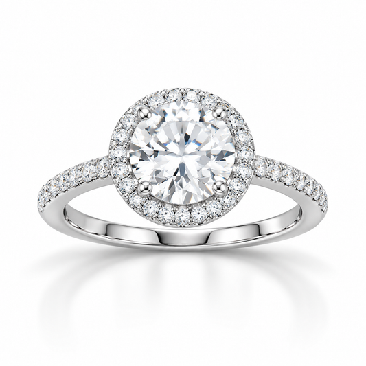 Rhodium Plated Solitaire Round CZ Halo Edge Ring 925 Silver 9mm Sizes 5-10