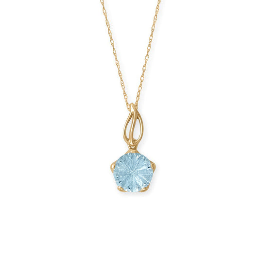 Blue Topaz Necklace - 14K Yellow Gold Starburst Cut Pendant