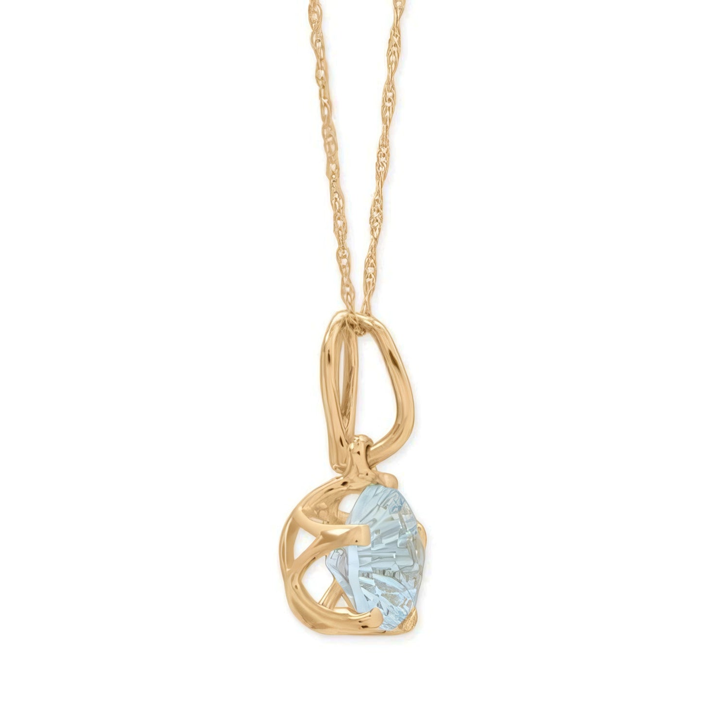 Blue Topaz Necklace - 14K Yellow Gold Starburst Cut Pendant