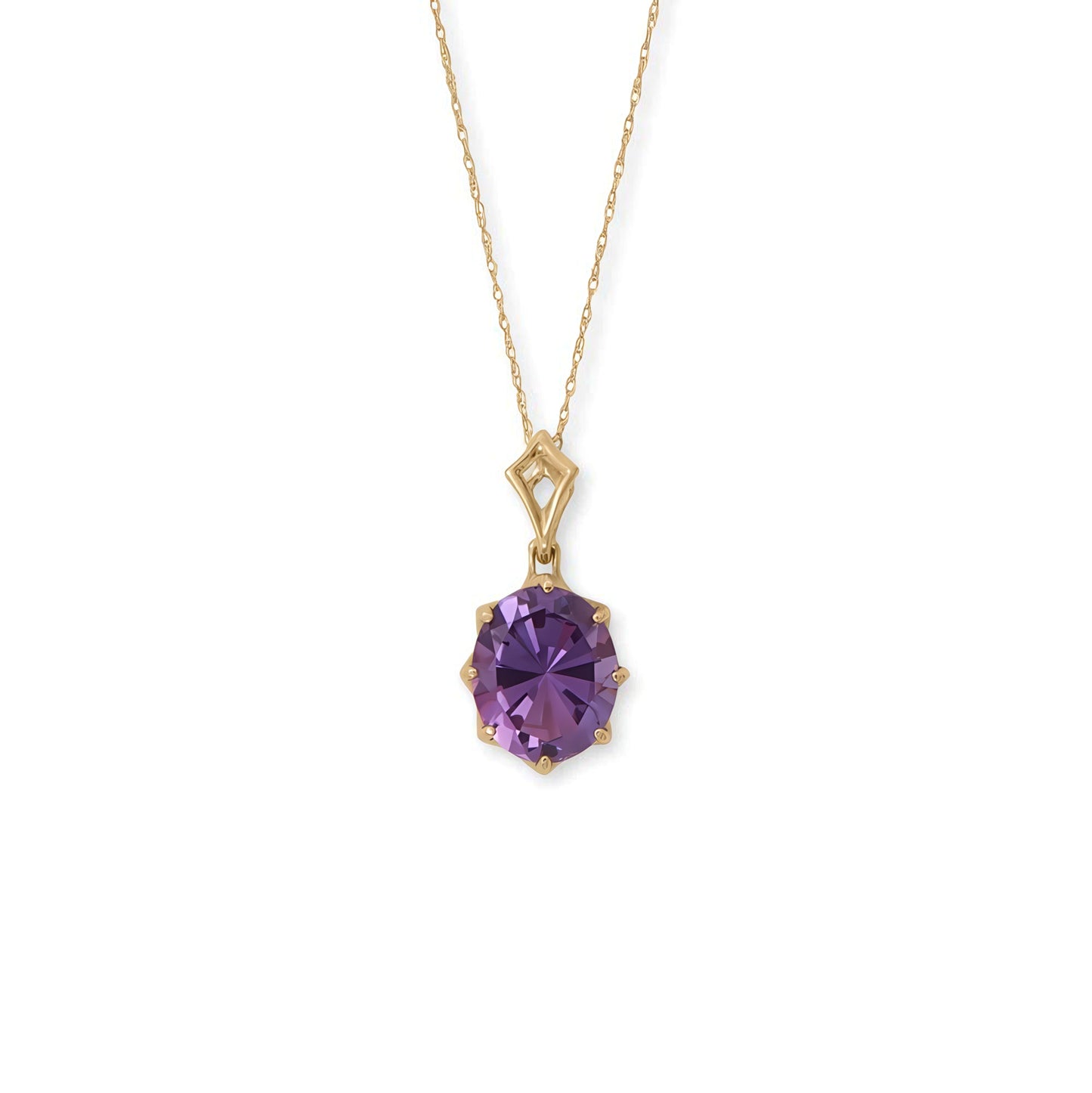 Amethyst Necklace 14K Gold Openwork Pendant 12x10mm 18 Inch Gift Box