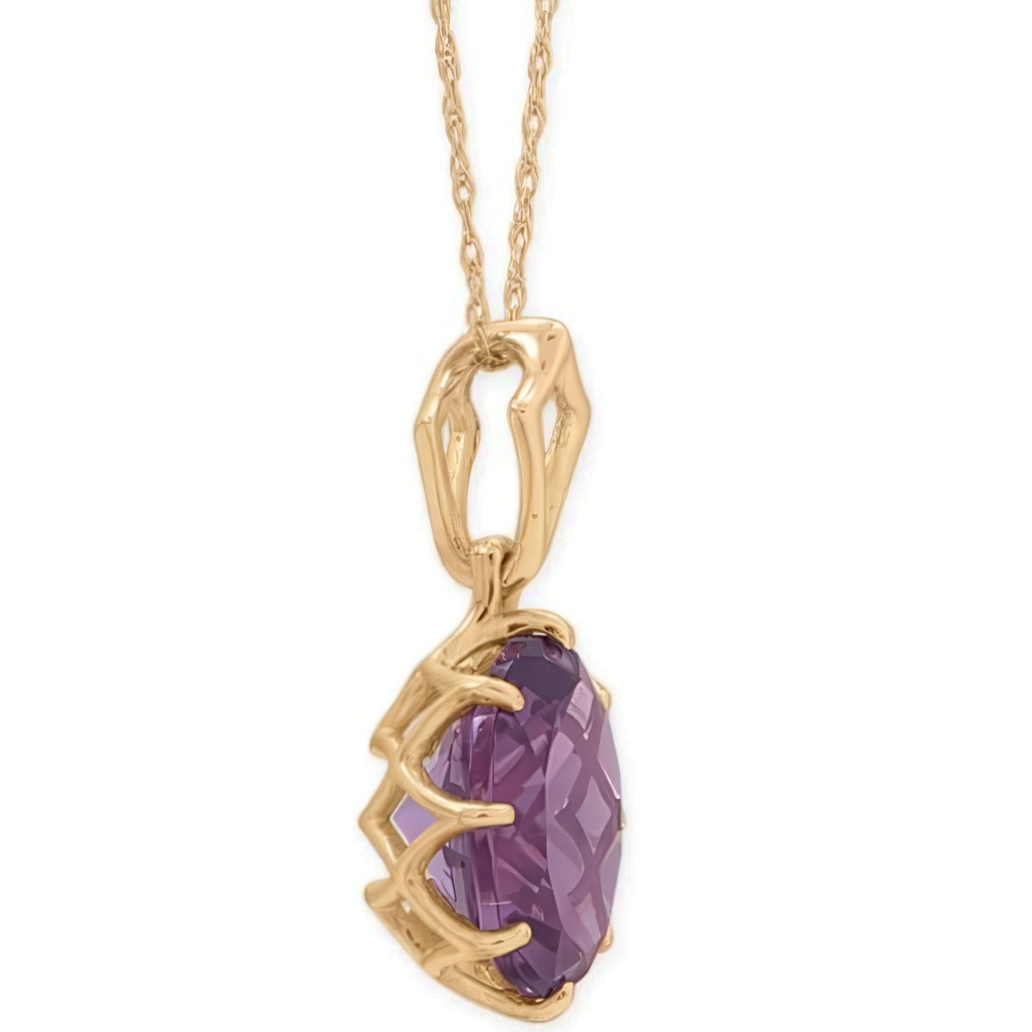Amethyst Necklace 14K Gold Openwork Pendant 12x10mm 18 Inch Gift Box