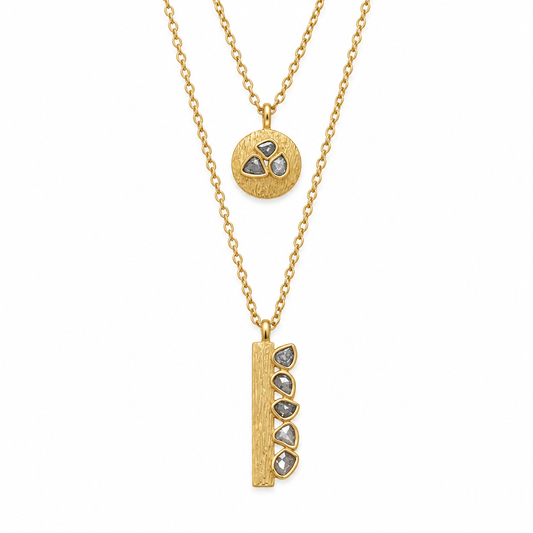 Polki Diamond Double Strand Necklace 14K Gold Plated 925 Silver 0.40ctw