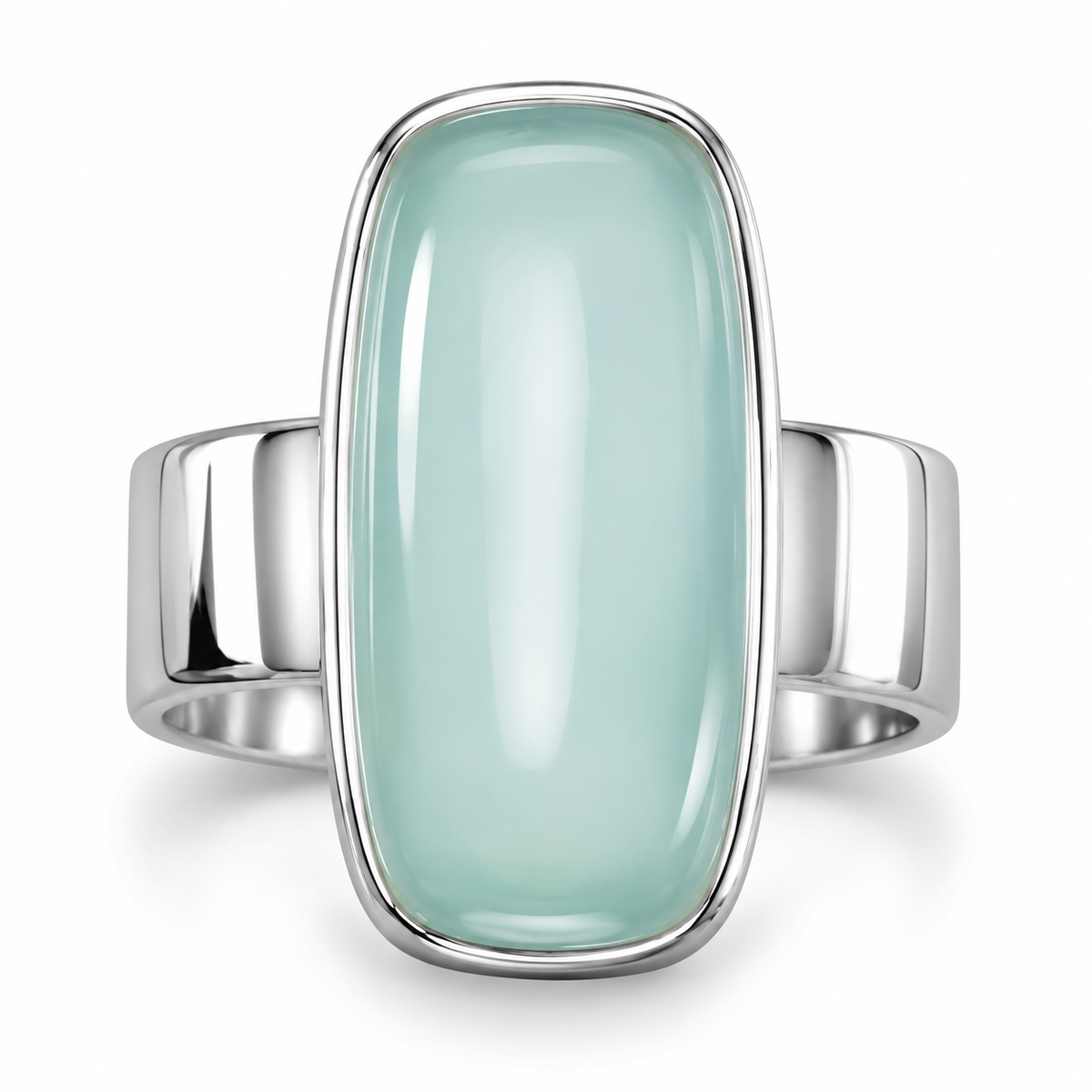 Oval Sea Green Chalcedony Ring 925 Sterling Silver 19.5x10mm Sizes 6-9
