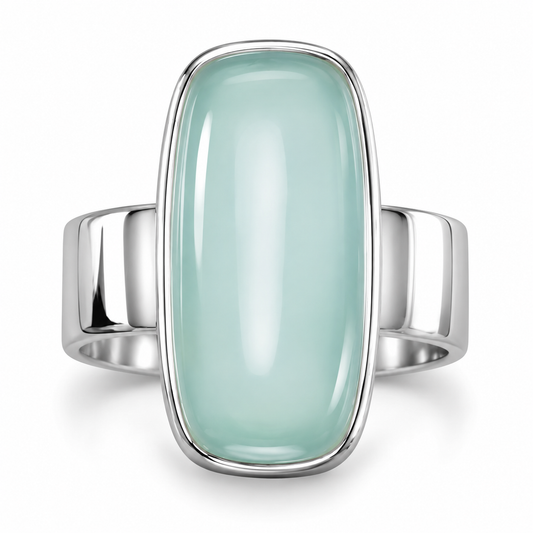 Oval Sea Green Chalcedony Ring 925 Sterling Silver 19.5x10mm Sizes 6-9