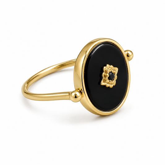 Reversible Black Onyx Mother of Pearl Ring 14K Gold Plated 925 Silver Sizes 6-9