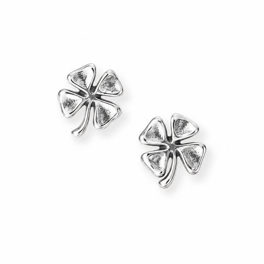 Four Leaf Clover Stud Earrings Oxidized 925 Sterling Silver 7.4mm