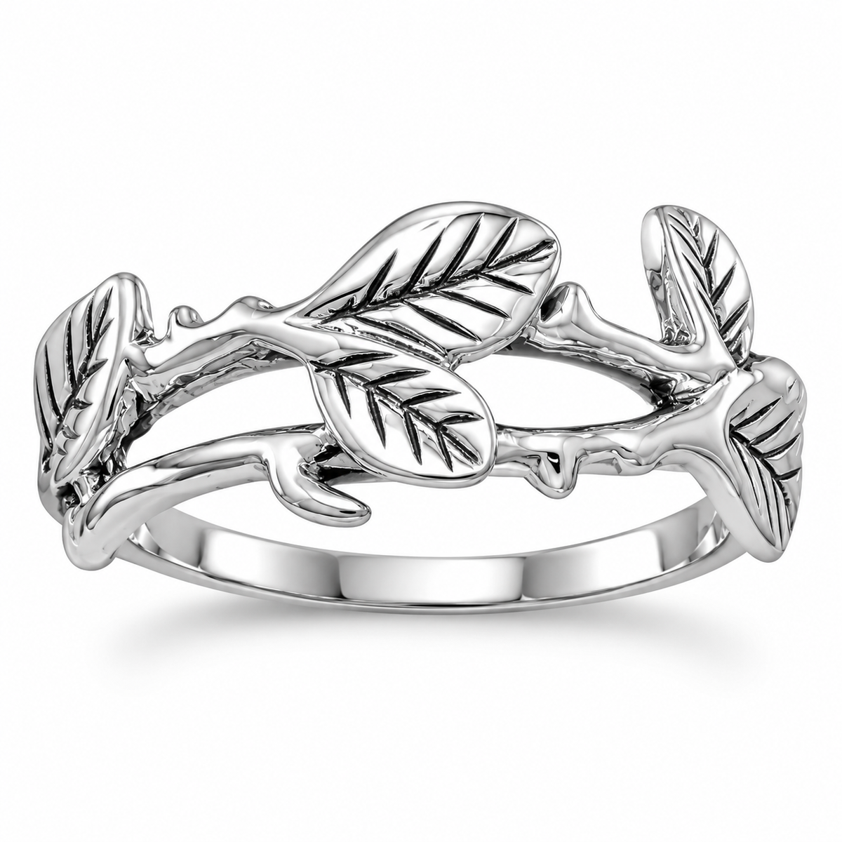 Oxidized Cutout Leaf Ring 925 Sterling Silver Botanical Band Sizes 5-9
