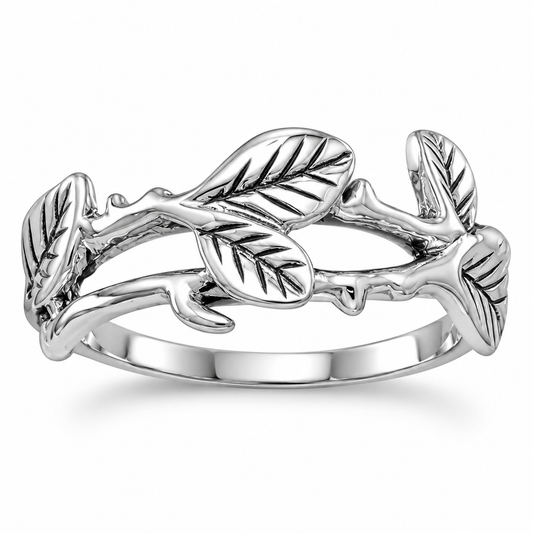 Oxidized Cutout Leaf Ring 925 Sterling Silver Botanical Band Sizes 5-9