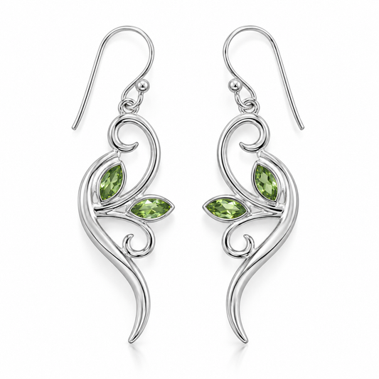 Peridot Marquise Botanical Vine Dangle Earrings 925 Sterling Silver 49mm