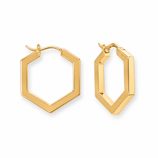 Hexagonal Hoop Earrings 14K Gold Plated 925 Sterling Silver 19x18mm