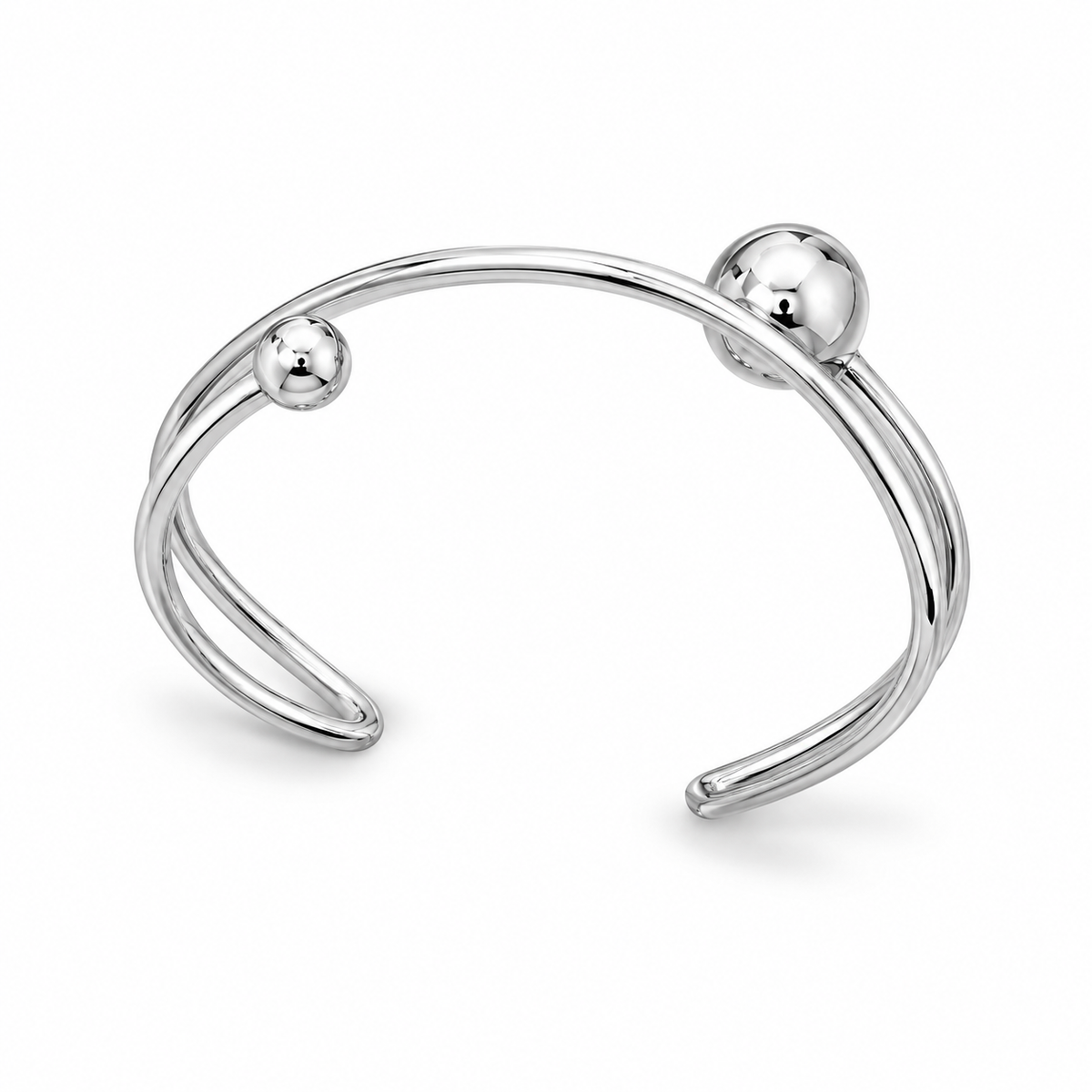Diagonal Ball Cuff Bracelet 925 Silver Hollow Tube 8mm 12mm Italy 62mm Wide