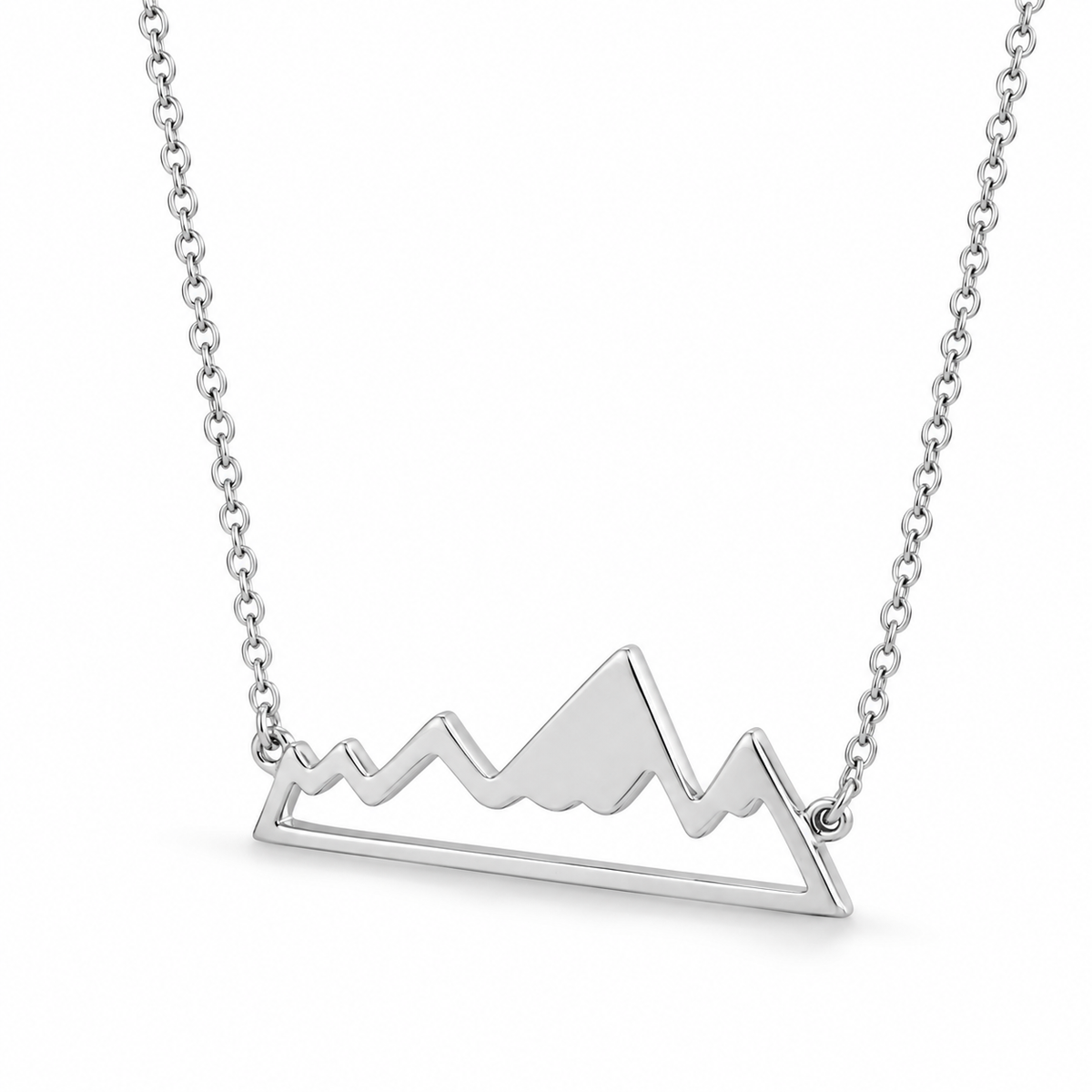 Mountain Range Necklace Rhodium 925 Sterling Silver 30x13mm Pendant 16+2in