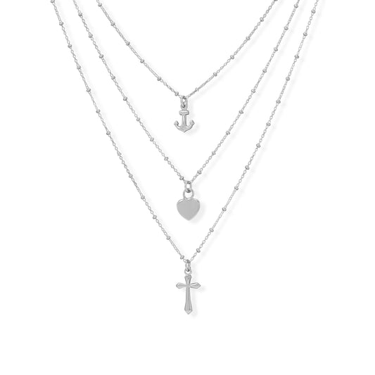 16"+2" Rhodium Plated Charm Necklace