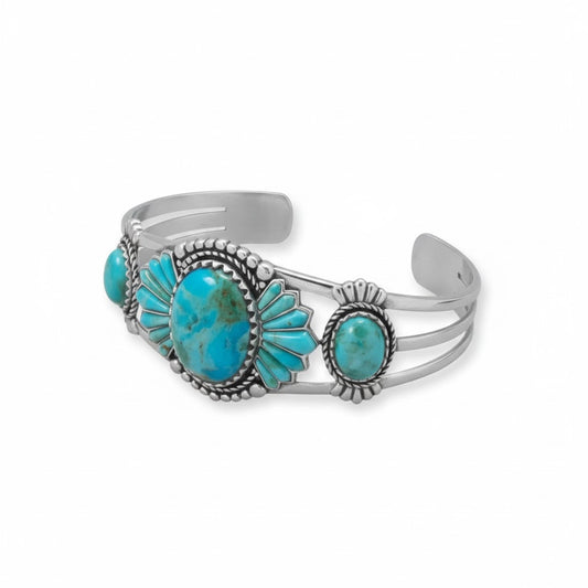 Turquoise Cuff Bracelet - Sterling Silver Southwest Deco Design