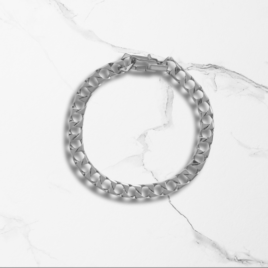 Bold Statement Bracelet - Square Curb Chain Rhodium Plated Sterling Silver
