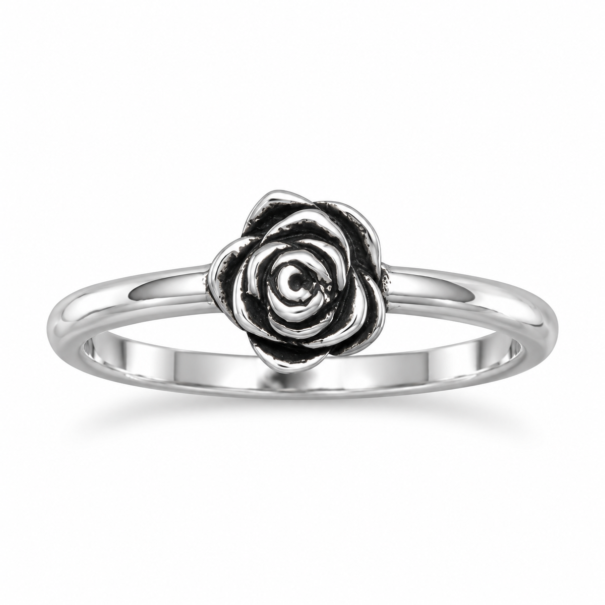 Oxidized Rose Ring 925 Sterling Silver 6mm Floral 1.7mm Band Sizes 3-9